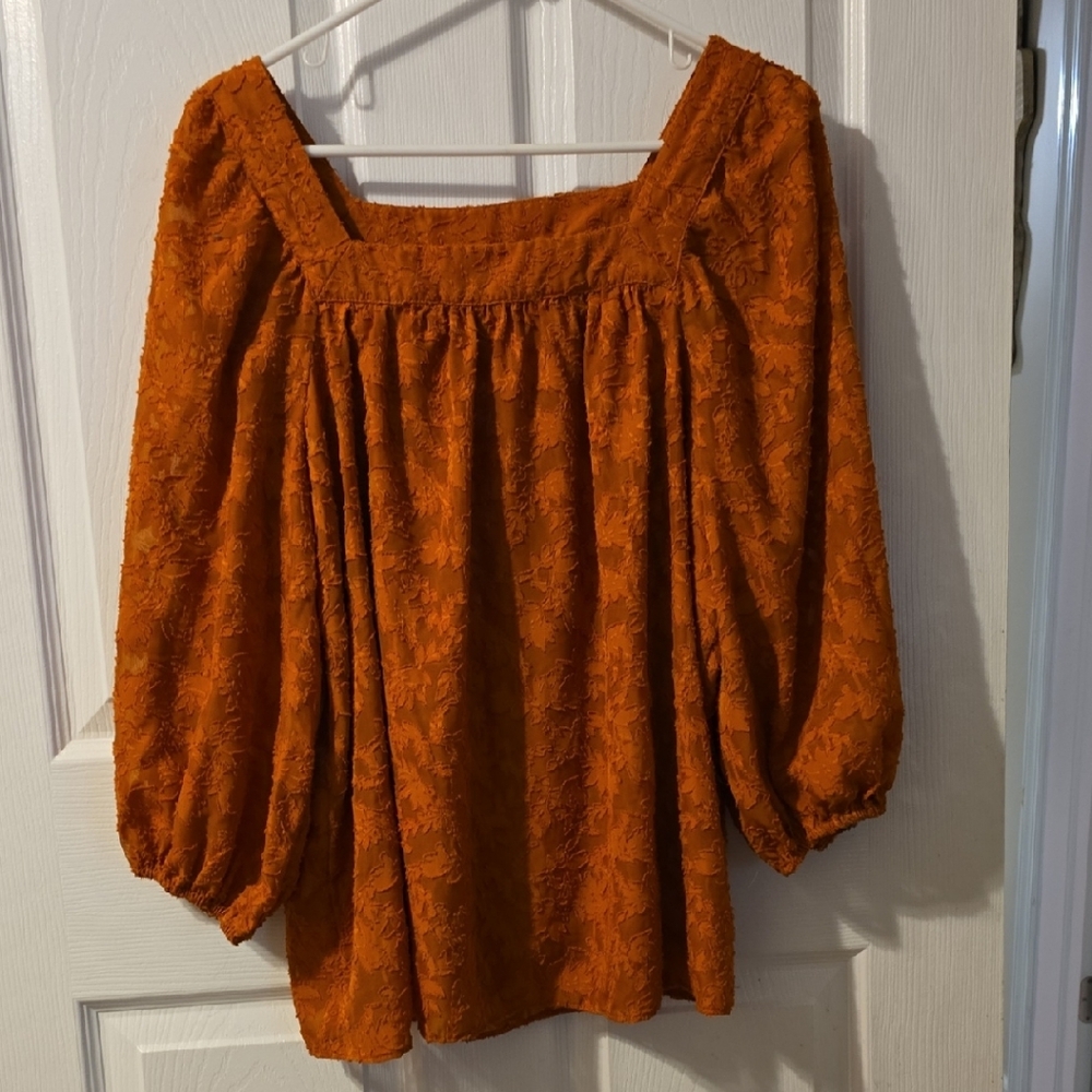 LC Lauren Conrad Burnt Orange Lace Blouse